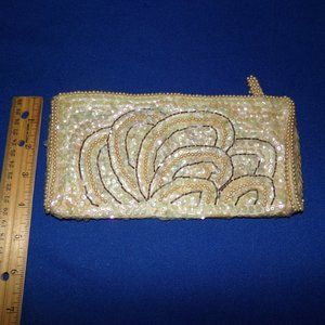 Vintage Bead & Sequins Clutch Purse - Cream & Sparkles
